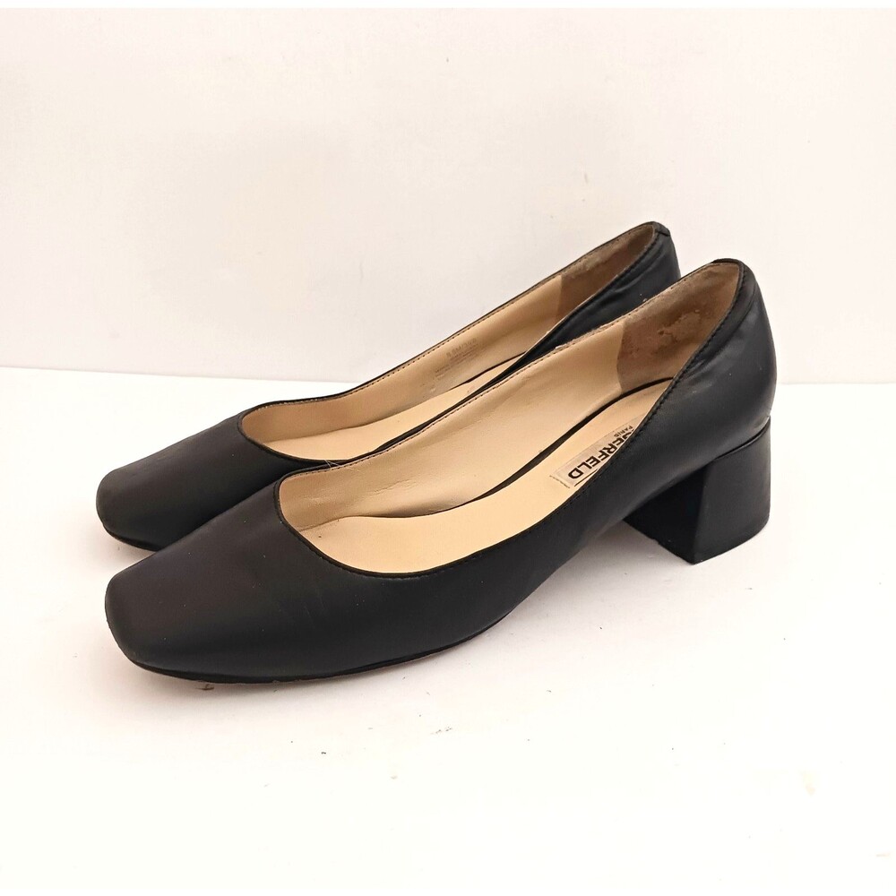 Karl Lagerfeld Paris Blk Leather Charee Pump Square Toe Chunky Block Heel 8.5
